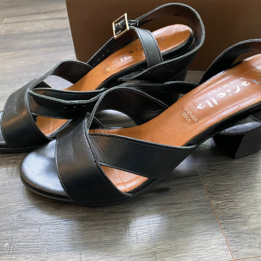 Mariella, Black Strapped Sandals, Leather, Made in Italy, Size 8